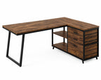 Tribesigns L-Shaped Computer Desk with 3 Drawers, Reversible Corner Home Office Desk with Shelves, 53-Inch Industrial PC Desk St