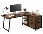Tribesigns L-Shaped Computer Desk with 3 Drawers, Reversible Corner Home Office Desk with Shelves, 53-Inch Industrial PC Desk St